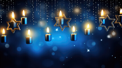 Fototapeta na wymiar Candles New Year decoration with blue background