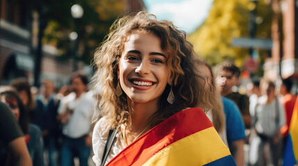 Colombian woman with Colombian flag painted on her face
