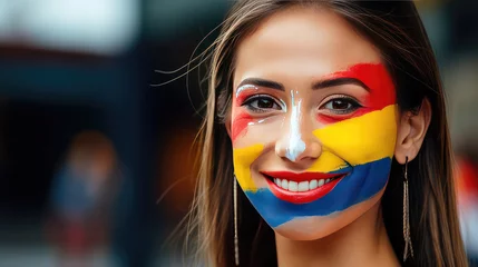 Fotobehang Colombian woman with Colombian flag painted on her face © Natalia