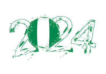 2024 Year in grunge style with flag of Nigeria.