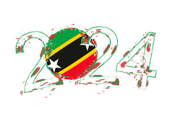 2024 Year in grunge style with flag of Saint Kitts and Nevis.