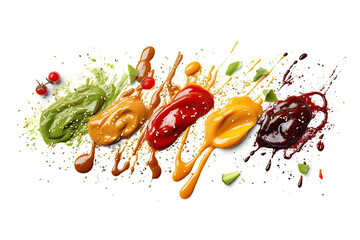 Selection of sauces with different colors on a white, Generative AI