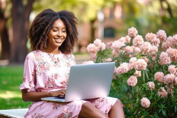 Remote Learning Success: Happy Student Uses Laptop in a Park