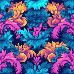Rococo style synthwave colour pallette seamless pattern, AI Generated