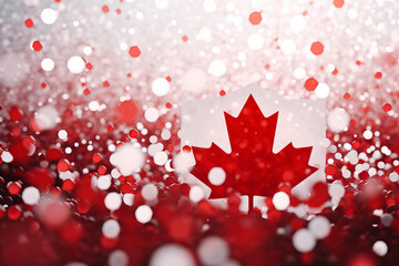 Red and white 3D Render Minimalist Canada flag bokeh background with minimalist symbol, Generative AI