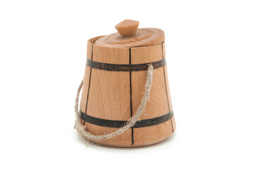 Fototapeta na wymiar Wooden barrel with lid isolated on white background.