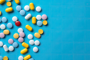 Pills is surrounded by a pile of colorful pills