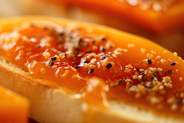 papaya toast, macro shot of a fresh breakfast with Dripping Honey, AI Generated