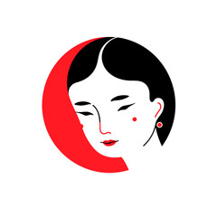 Natural vector icon in minimalistic, black and red line work, japan web