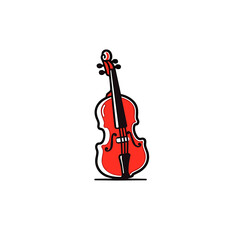 Cello vector icon in minimalistic, black and red line work, japan web