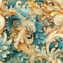 Natural embroidery fantasy rococo flowing seamless pattern, AI Generated