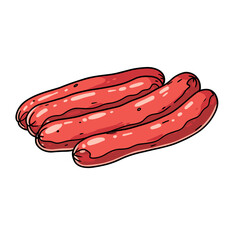 Smoked sausages vector icon in minimalistic, black and red line work, japan web