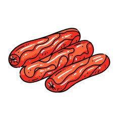 Smoked sausages vector icon in minimalistic, black and red line work, japan web