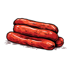 Smoked sausages vector icon in minimalistic, black and red line work, japan web