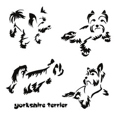 Logo of a small dog breed Yorkshire terrier. Proudly sitting dog. Animal Gestalt Design