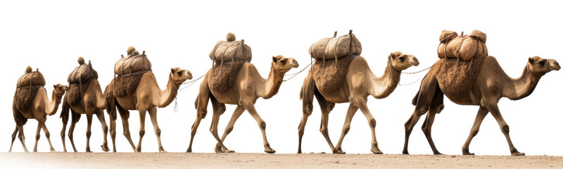 Camel train isolated on transparent background - Generative AI - obrazy, fototapety, plakaty