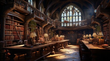 Fototapeta na wymiar Most beautiful fantastic library monastery world picture AI generated art