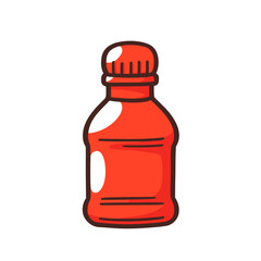Ketchup bottle vector icon in minimalistic, black and red line work, japan web