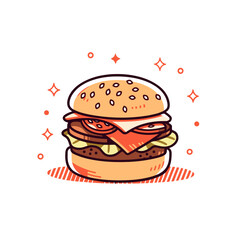 BBQ Burger vector icon in minimalistic, black and red line work, japan web