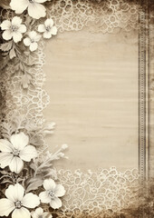 Lace embroidery vintage border background with flowers, Generative AI