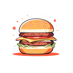BBQ Burger vector icon in minimalistic, black and red line work, japan web