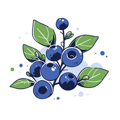 Blueberries vector icon in minimalistic, black and red line work, japan web