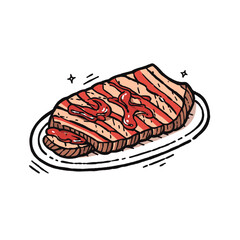 BBQ Brisket vector icon in minimalistic, black and red line work, japan web