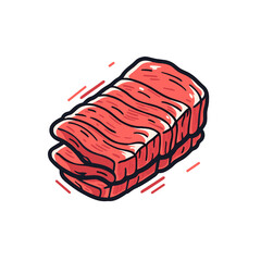Brisket vector icon in minimalistic, black and red line work, japan web