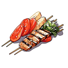 Grilled vegetables vector icon in minimalistic, black and red line work, japan web