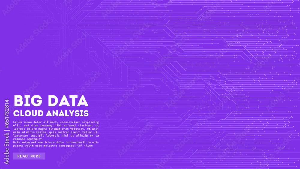 Poster Big Data cloud computing. Blockchain visualiztion. Cirquit board abstract pattern