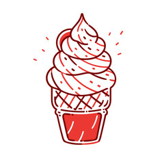 Soft serve vector icon in minimalistic, black and red line work, japan web