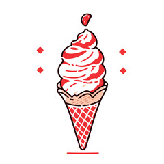 Soft serve vector icon in minimalistic, black and red line work, japan web