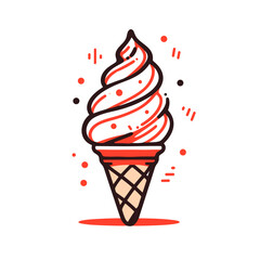 Soft serve vector icon in minimalistic, black and red line work, japan web
