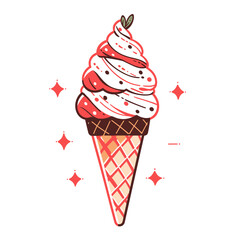 Ice cream cone with sprinkles vector icon in minimalistic, black and red line work, japan web