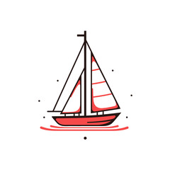 Sailboat vector icon in minimalistic, black and red line work, japan web