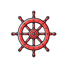 Obraz premium Ship wheel vector icon in minimalistic, black and red line work, japan web