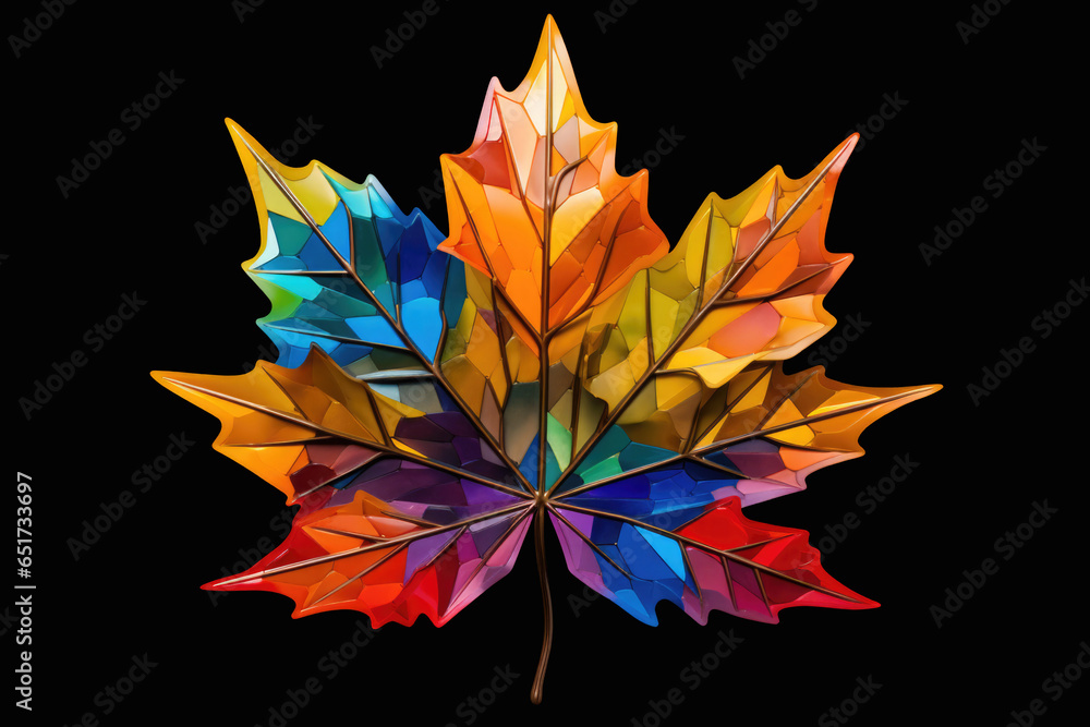 Wall mural one big colorful maple leaf on black background