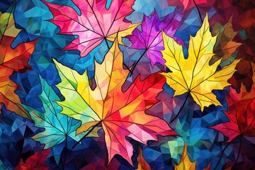 Colorful maple leaves wallpaper - obrazy, fototapety, plakaty