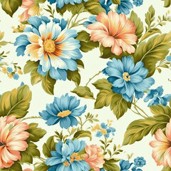 Fototapeta na wymiar Vintage floral design pattern bright pastel color insanely details AI Generated.