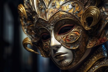Venetian carnival mask. Golden mask. Carnival