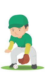 ゴロを捕球する野球選手