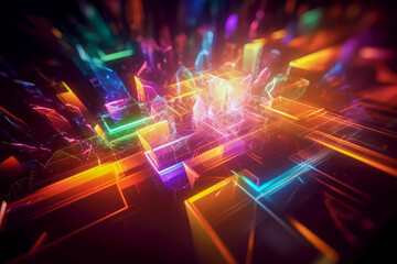 abstract colorful  bright neon cube and glowing block background