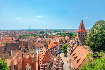 Nuremberg old town aerial panoramic view,