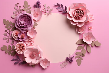 Pink paper flowers on a pink background