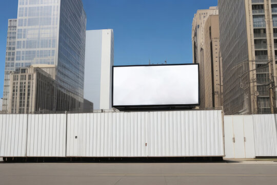 Blank billboard with city view background. Blank billboard in the street. large billboards near the highway transportation hubd.