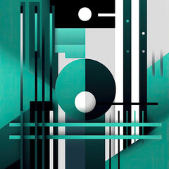 Minimalistic design, monochrome color scheme with some teal, geometric shapes, AI Generated