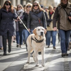 Blind woman with guide dog