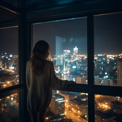 Woman observing city lights