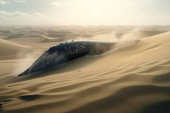 Humpback Whale Stuck in the sand dunes of desert, Generative AI