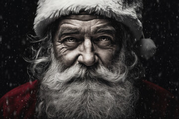 Brutal Santa Claus. Dramatic closeup portrait.